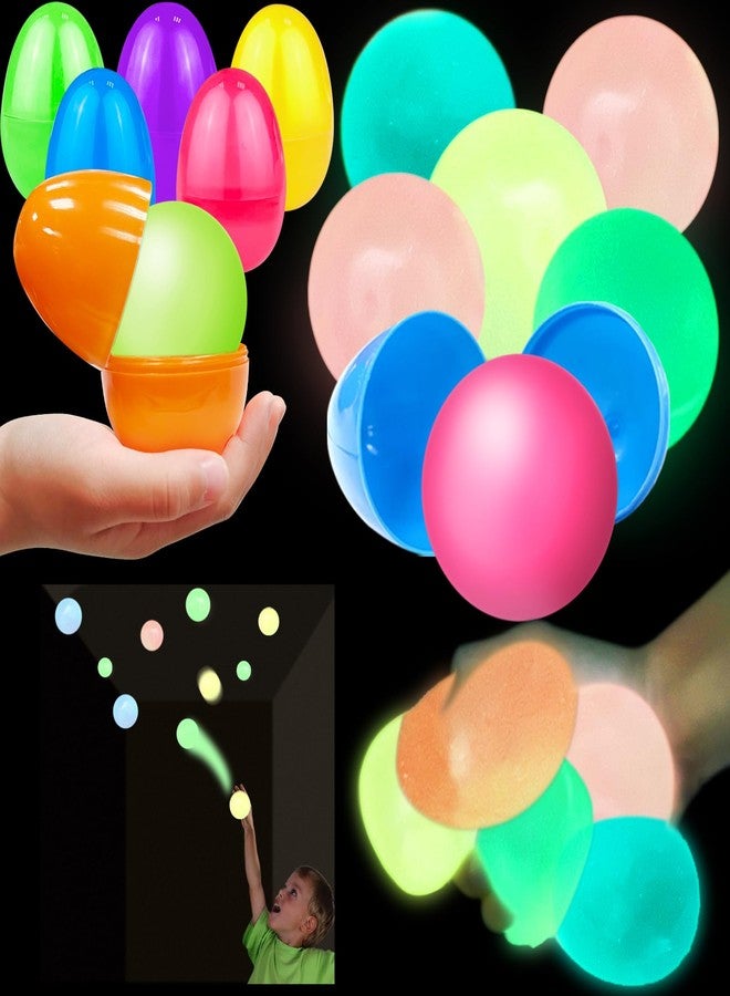 AMENON 12 Pack 3" Large Prefilled Easter Eggs Glow in The Dark Sticky Ceiling Ball Easter Basket Stuffers Essential Stress Relief Fidget Toys Easter Eggs Hunt Party Favor Gifts for Kids Boys Girls Toddler - Image 1